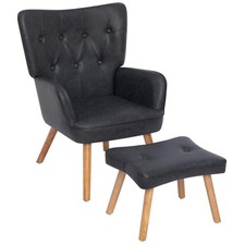 Ohrensessel mit Hocker Schwarz