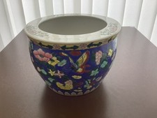 Alter China Porzellan Cachepot Fishbowl Übertopf handbemalt 18 x 24 cm