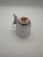 BMF Schnaps Krügerl Mini Glas original  mit echtem Zinndeckel + Motiv, West Germ