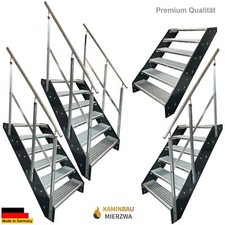 Premium Treppe 6 Stufen Breite 60-140cm H:114cm Geländer Außentreppe Wange Anth.