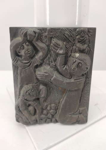 Bronze platte relief - bronze,