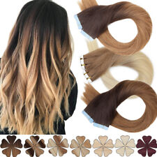 Ombre DICK Tape In Russisch Remy Echthaar Extensions Haarverlängerung 60 Tressen