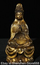 8,4" Altes China Bronze Vergoldet Buddhismus Guanyin Kwan-yin Göttin Statue