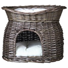 Trixie Weidenkorb grau 54x43x37 cm mit Liegedach & Kissen für Katzen Hunde