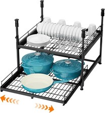 Denmay Teleskopschublade 2-Tier 34-53cm schwarz für Küchenschränke, ohne Bohren