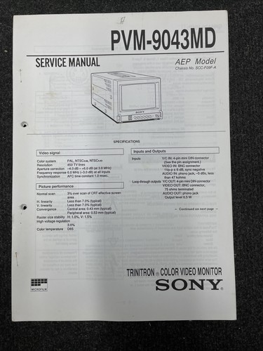 Sony pvm 9043md monitor - sony, pvm-9043md