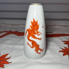 Porzellan Vase roter Drache Ming mit Goldrand 15,5 cm hoch Dresdner Handmalerei