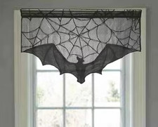 HALLOWEEN DEKO Spitzen BISTRO GARDINE Vorhang Bistrogardine Spinnennetz NEU