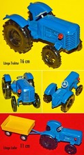 SCHÖNER ALTER PLASTIK TRAKTOR 16cm mit HÄNGER 11cm 1960er