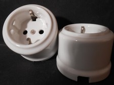 Steckdose Porzellan kein Bakelit Schuko Aufputz weiß Schalter