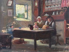 Antik Gemälde Bretonisch