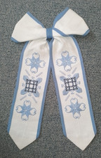 Schöne TÜRSCHLEIFE Omas Handarbeit, Leinen, Hardanger Stickerei, hellblau