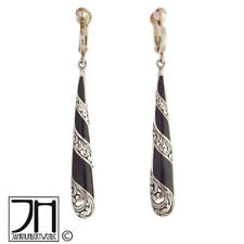 Sterling Silber Ohrringe Emaille Schwarz Blumen 925 silver enamel earrings black