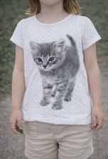 H&M T-Shirt Katze Punkte weiß
