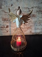 Engel Teelichthalter Kerzenhalter Metall Deko Creme Gold Höhe 28 cm Breite 16 cm