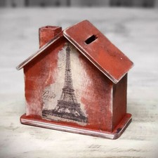 Spardose Häuschen 10,5x5,5x10cm Sparbüchse Haus Handarbeit Holz Büchse Sparbox