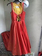 Oktoberfest Designer Dirndl Balkonett Pailetten Schnürung rot mit Schürze Gr.34