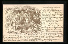 Künstler-AK Ludwig Richter: Paar unterhält sich an einer Tränke 1903 