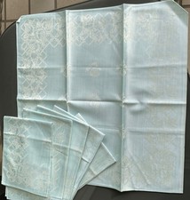 Vintage 6x Stoffservietten 40 x 40 cm zartgrün Damast   Baumwolle neu