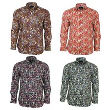 Valiant Herren Bunt Paisley Langärmlig Knöpfe Vintage Hemd 60s