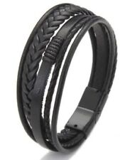 Herren Armband   Leder und Edelstahl in Braun und Schwarz 21cm länge