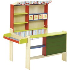 TIPP! ROBA Kaufladen Kaufmannsladen Holz Marktstand mit Zubehör Tafel Stoffdach