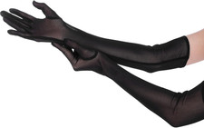 Lange Tüll Handschuhe Damen Halloween Schwarz Ellenbogenhandschuhe Armstulpen