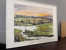 Gemälde Aquarell Kunst Wandbild Schiffmühle,Oderbruch-AlteOder Reinicke 81x61cm