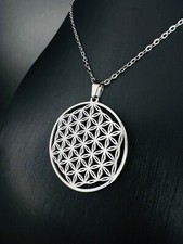 Blume des Lebens Anhänger Edelstahl Halskette Ewige Blume Damen Schmuck C12E