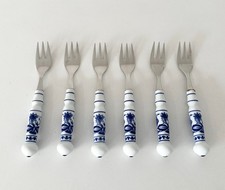 DDR Vintage ABS 700 Konvolut Kuchengabel 6 Stück Porzellangriff Zwiebelmuster