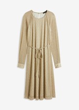 Neu Midi-Kleid Gr. 48/50 Sand Metallic Gold Midi Abendkleid Langarm Partykleid