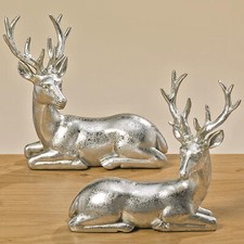 BOLTZE Dekofigur Hirsch Tobin Silber liegend 15cm Weihnachtsdesign | 1 Stück