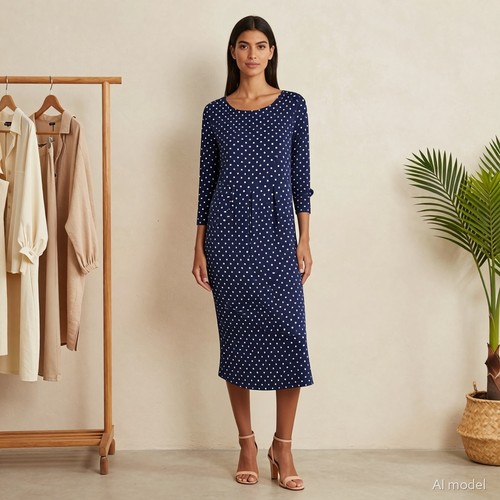 Retro midi kleid - kleid, blau