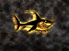 LED Wandschild Hai Skulptur Geschenkidee Sticker Schild Logo Emblem T-Shirt