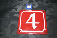 Emaille Hausnummer Email Hausnummernschild Nr.4 in rot unbenutzt