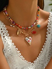 Buntes 2-Lagen Halsketten-Set mit Anhängern – Herz, Muschel, Regenbogen & mehr