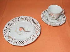 Dreiteiliges Kaffeegedeck "Rotkehlchen" - Durchbruchporzellan - Burg Lindau  TOP