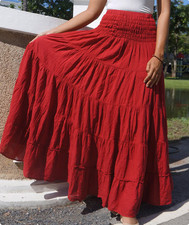 Boho Stufenrock, Maxirock Folklore, Rot