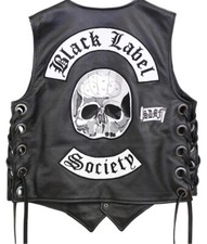 Herren Zakk Wylde Black Label Society Motorrad Echtleder Weste Totenkopf Patch