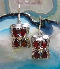 RX Ohrring viktorianischer Stil Granat rot Stein des Januar Sterling Silber 925