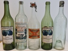 5 alte Flaschen, Wasser und Obstler u.a. Rarität