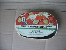 Alte leere Fischdose, Muttland Spezialität, VEB Fischwerk Sassnitz, DDR,