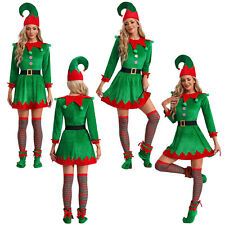 Damen Kleid Bühne 5-teilig Kontrast Elfen Kostüme Weihnachten Outfit Schuhe Hut