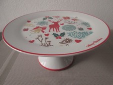 Tortenplatte Kuchenplatte Waffelteller Keramik 20 cm klein rund  Fuß Weihnachten