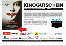 2 Kinogutscheine für den Film "DAS SCHWEIGEN DER LÄMMER" am 04.11.2025.