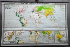 Schulwandkarte Rollbild Weltkarte 17. 18. Jahrhundert Weltmaechte Handel Vorherr