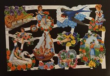 Glanzbilder Bogen MLP 1569 Schwalbe Schiff  Blumen Mädchen Hufeisen