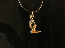 Mikroskop Anhänger mit Kette 24 Karat Vergoldet Vergrößerung Objektiv Labor