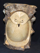 Holzschnitzerei Baumstamm mit Eule ca. 14,5cm Dekorfigur Geschenk Sammler