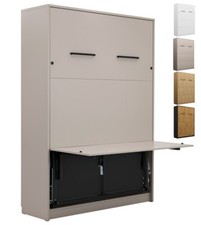 Schrankbett Wandklappbett vertikal GN140x200 mit/ohne Schreibtisch weiß eicheLED